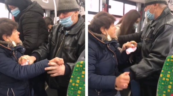 Schimb de palme într-un autobuz din Iași. Un bărbat şi o femeie s-au luat la harţă din cauza măştii de protecţie