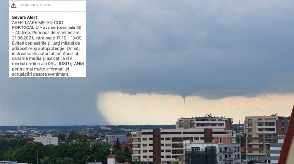 Mini-tornadă surprinsă în apropiere de București. Este cod roșu de ploi pentru județul Ilfov