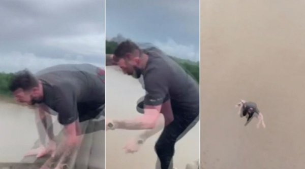 Un tânăr, filmat în timp ce sare de pe un pod înalt de zeci de metri, după ce a stat blocat patru ore în trafic, în SUA. Autoritățile l-au căutat ore în șir