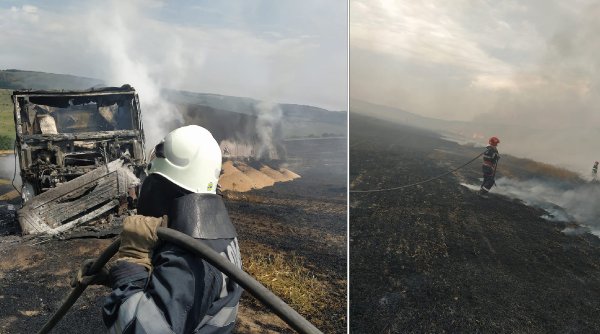 Incendiu devastator la Bunești. Peste 35 de hectare de grâu și miriște au fost mistuite de foc