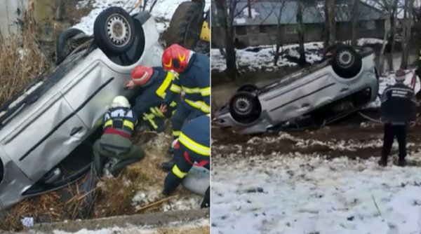 Doi bărbați din Argeș au murit după ce au căzut în râu cu o mașină încărcată cu grâu. Pompierii au intervenit cu un excavator