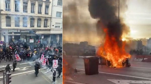 Violențe și incendieri în Franța. Protestatarii s-au încăierat cu poliția pe un bulevard din Lyon
