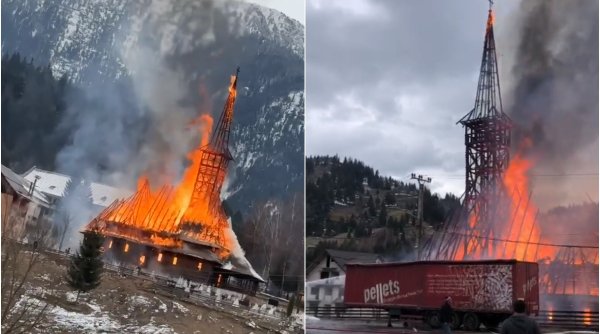 Incendiu la biserica de lemn din Borșa, chiar în ziua de Florii | Imagini incredibile