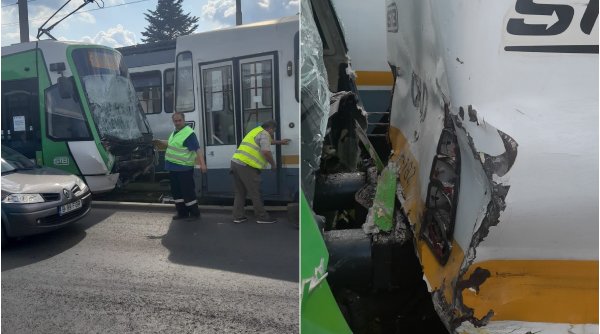 Accident între două tramvaie pe Șoseaua Giurgiului. Unul dintre ele a deraiat. Circulaţia a fost blocată temporar 