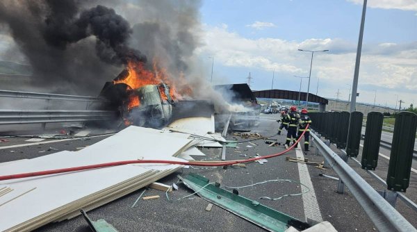 Incendiu pe autostrada A10 Sebeș – Turda | Un camion s-a făcut scrum