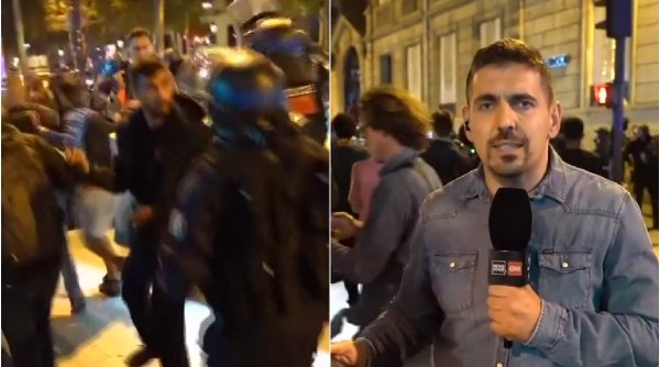 A cincea noapte de haos în Franța. Echipa Antena 3 CNN, tranmisiune din mijlocul protestelor din Paris