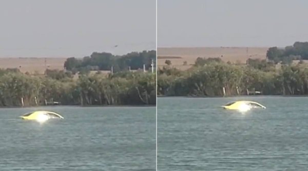 Taxi ajuns în mijlocul unui lac din Constanța, după ce șoferița a uitat să tragă frâna de mână