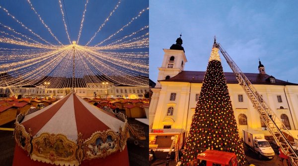 Ziua în care se deschide Târgul de Crăciun din Sibiu 2023. Spațiul a fost extins în curtea Palatului Brukenthal, pentru prima dată în istorie