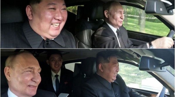 Vladimir Putin și Kim Jong Un s-au distrat la o plimbare prin Phenian, într-un Aurus