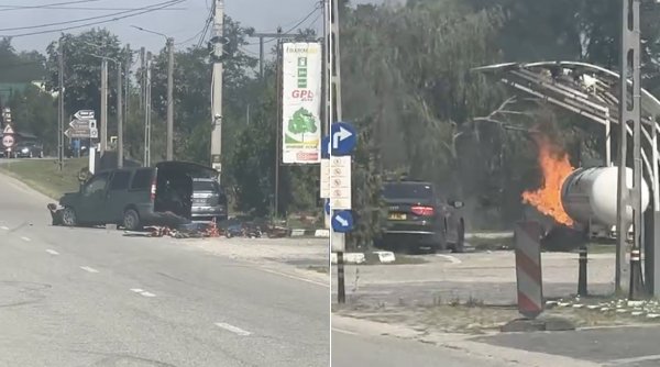 Incendiu la o stație GPL din Mehedinți, după un accident rutier între două mașini
