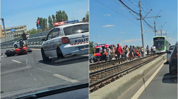 Accident grav pe Podul Grant din București: Un motociclist a murit după ce a căzut pe linia de tramvai