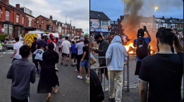 Haos și violențe pe străzile din Leeds. Românii s-au bătut cu polițiștii, au răsturnat și incendiat mașini. De la ce a pornit totul