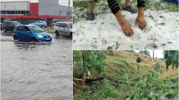 Străzi și case inundate, culturi distruse și copaci rupți de vânt: România a fost măturată de furtuni
