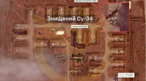 Aerodromul rușilor din Rostov, lovit de ucraineni. Bombardier Su-34 distrus, imagini din satelit arată cât de mari sunt pagubele